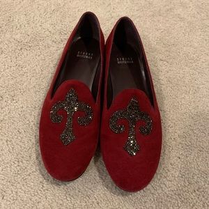 Stuart Weitzman Lys Scarlet Suede Smoking Flats